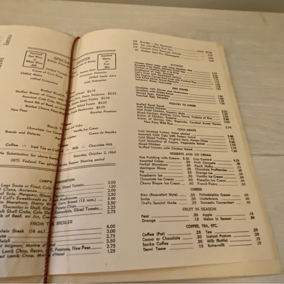 The Shoreham’s Palladian Room Menu Washington DC Vintage 1940-1950 Acceptable - Picture 9 of 9